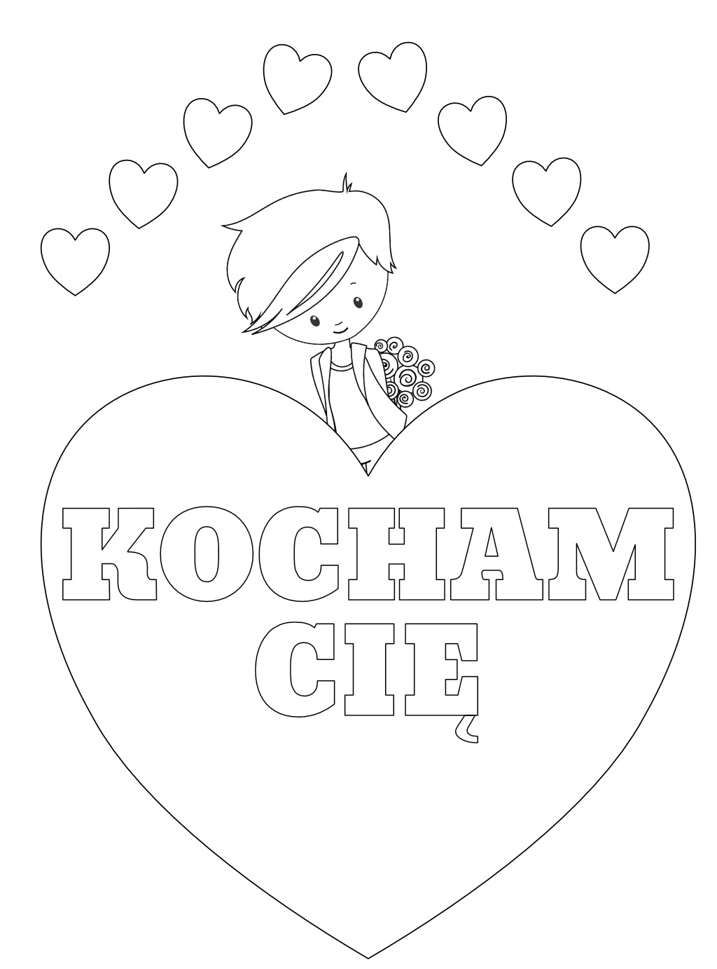 Kolorowanka chłopiec z kwiatami na walentynki